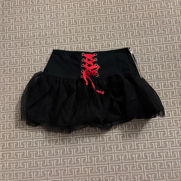 Dolls Kill Dresses & Skirts - Brand New Without Tag Dollskill Widow Black Skirt with Red Lace-Up Detail